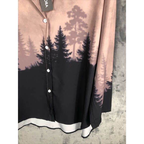Noracora Womens Long Sleeve Button-Up Shirt With Forest Print - Picture 4 of 12